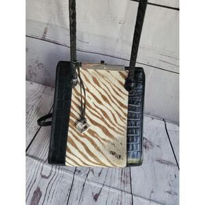 Brighton Purse Black Leather Zebra Printed Calf Hair Shoulder Bag Vintage READ